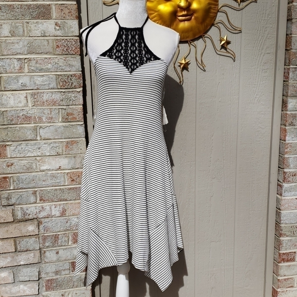 Alter"d state Halter Sun Dress Blk& Wht Stripe NWT